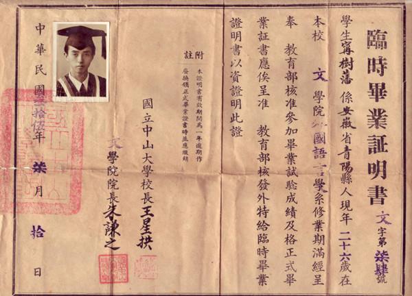 中山大学毕业证书图片